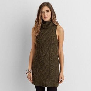 Dark green, knit, sleeveless sweater dress